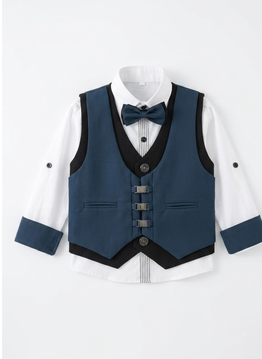 Boys Teal Blue Waistcoat Set