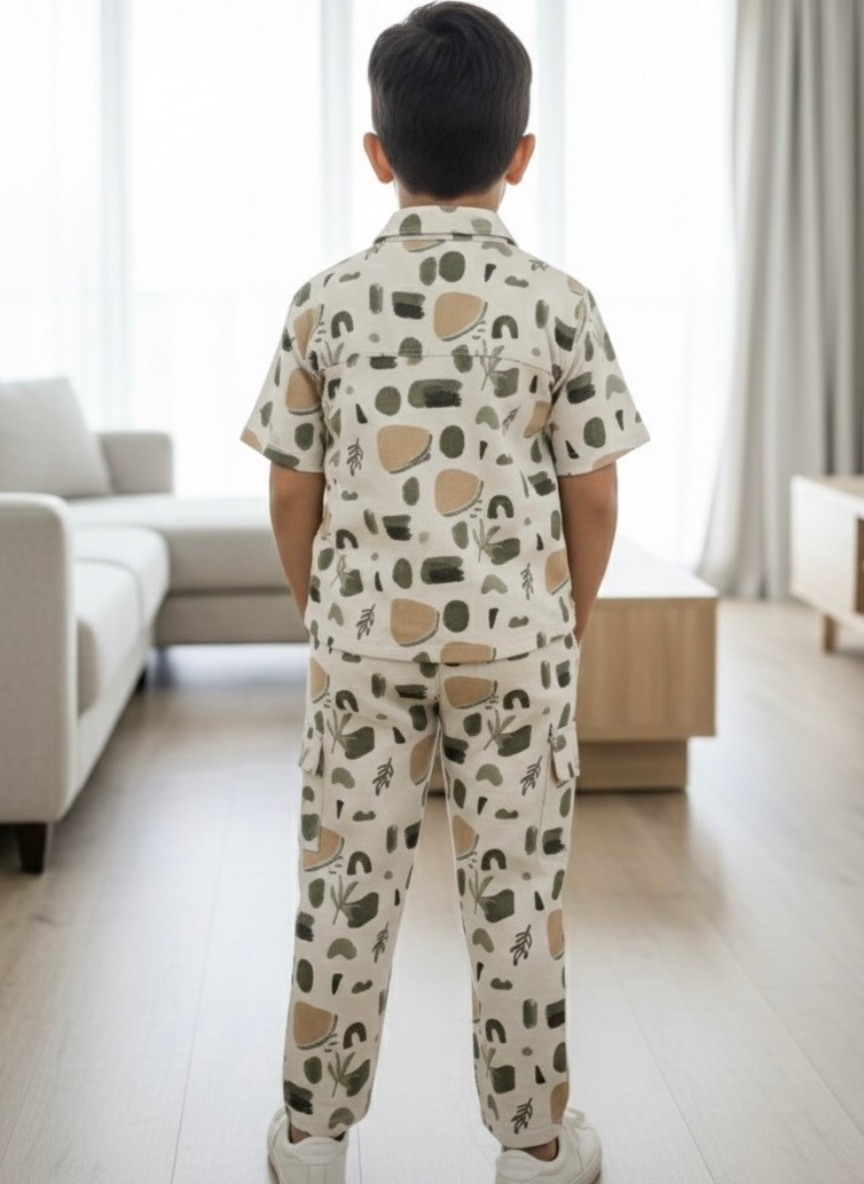 Boys Beige 3-Piece Cotton Co-Ord Set