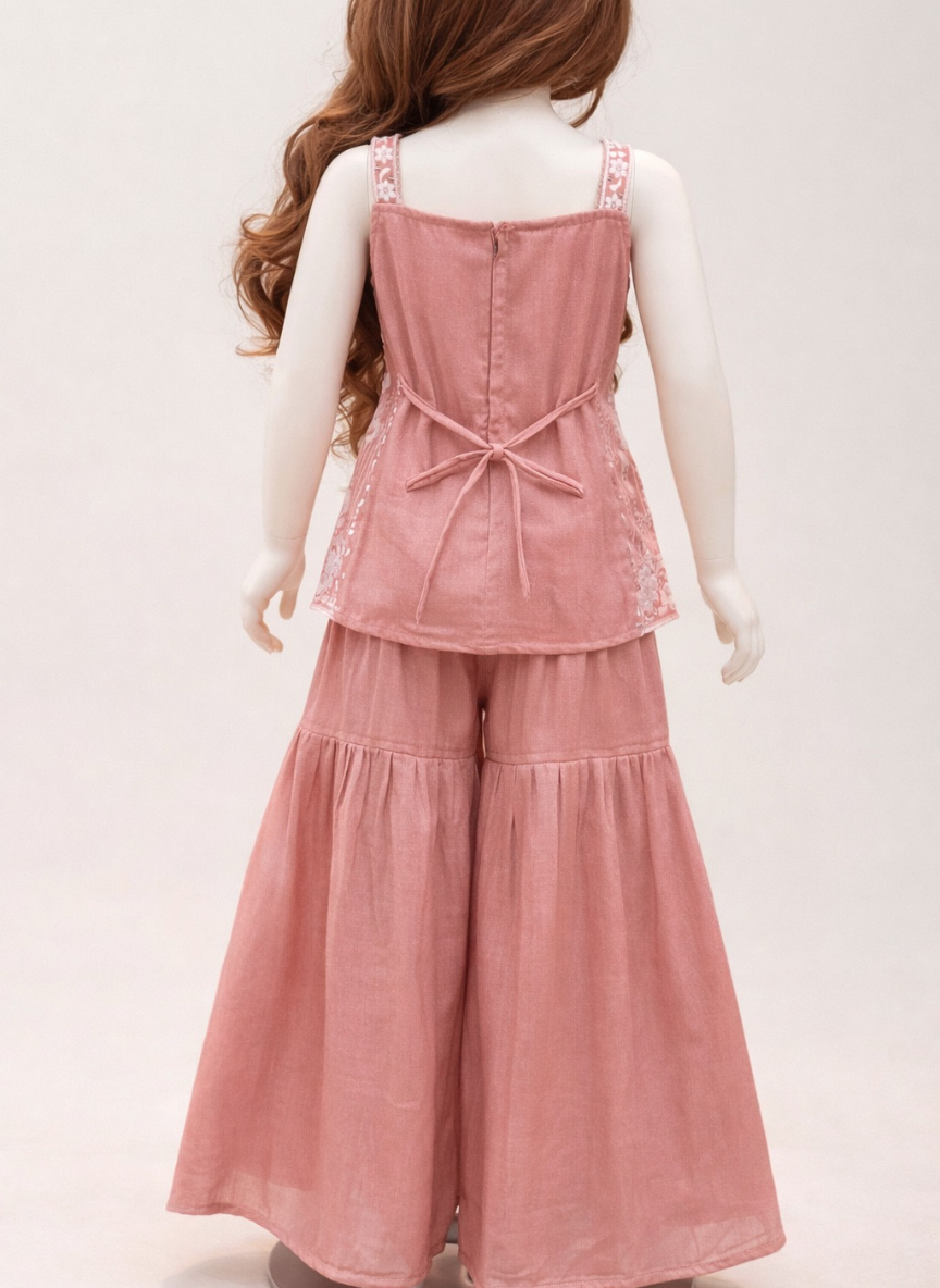 Peachish Pink Sharara Set (4–7 Years)