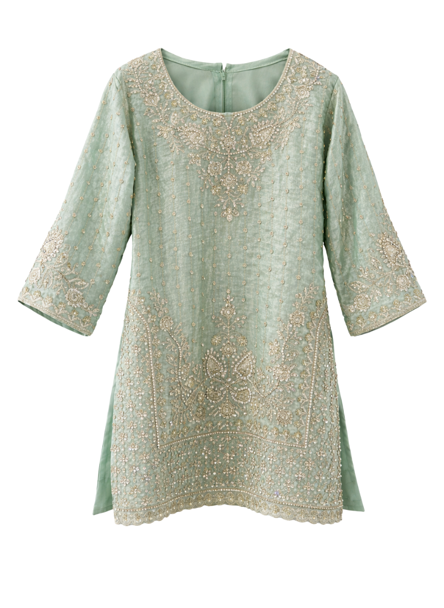 Green Farshi Salwar Set (4–9 Years)