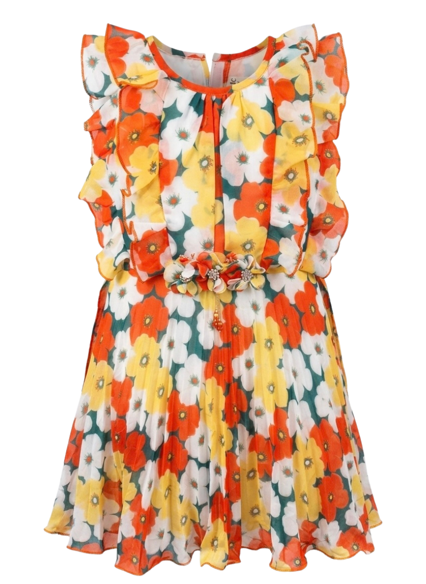 Orange Floral Casual Dress