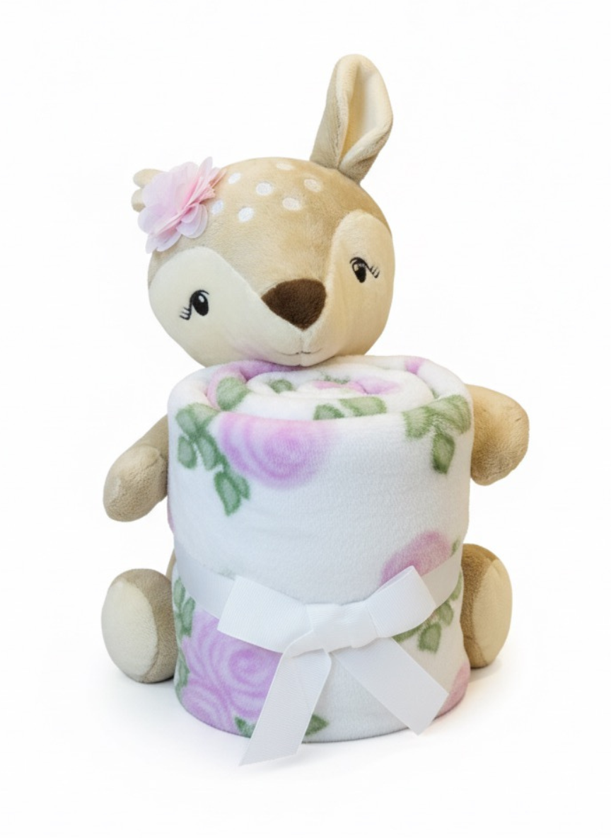Bunny Floral Newborn Plush Blanket with Soft Toy