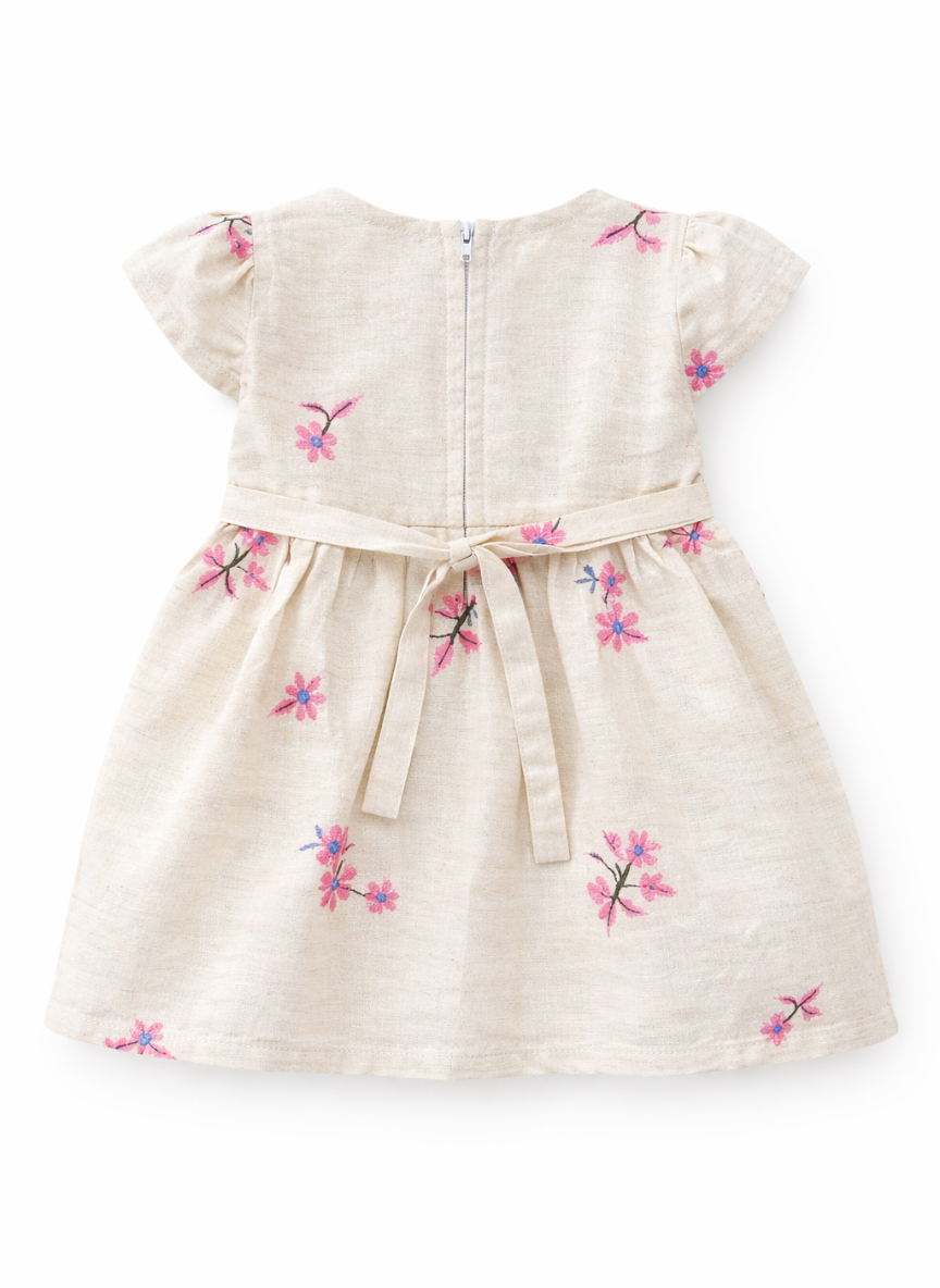 Cream Pink Floral Casual Dress