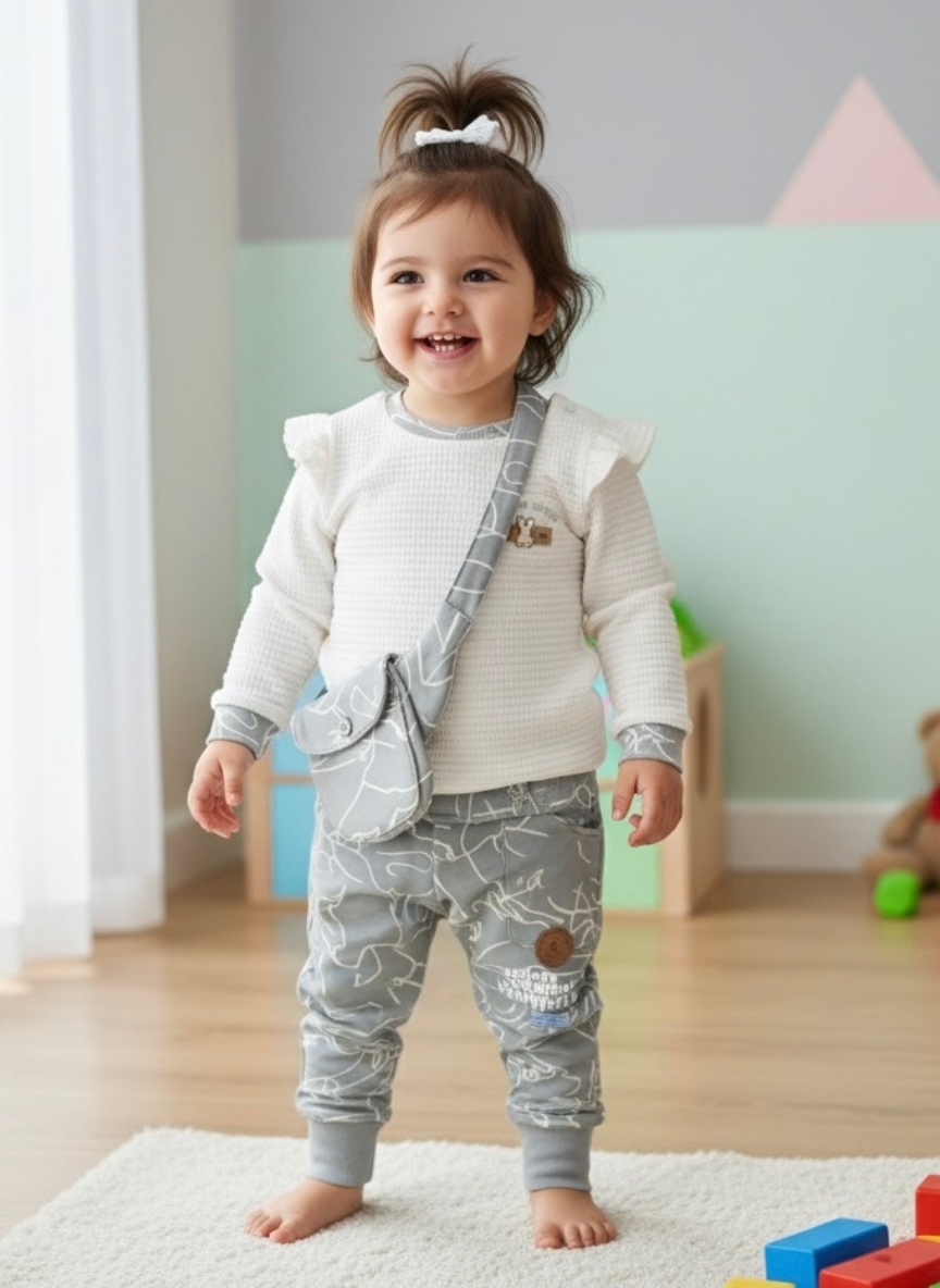 Kids Top & Trousers Fleece Set with Purse