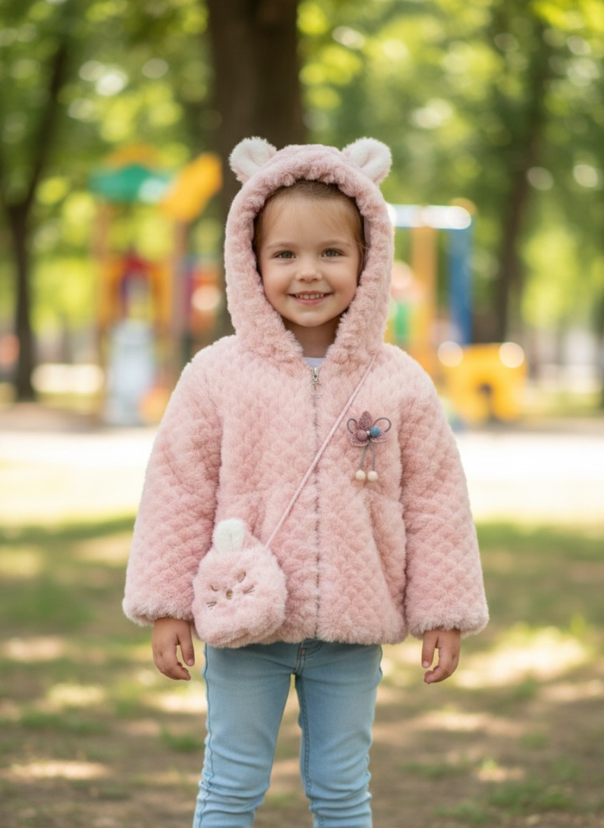 Girls Pink Pearl Fur Jacket
