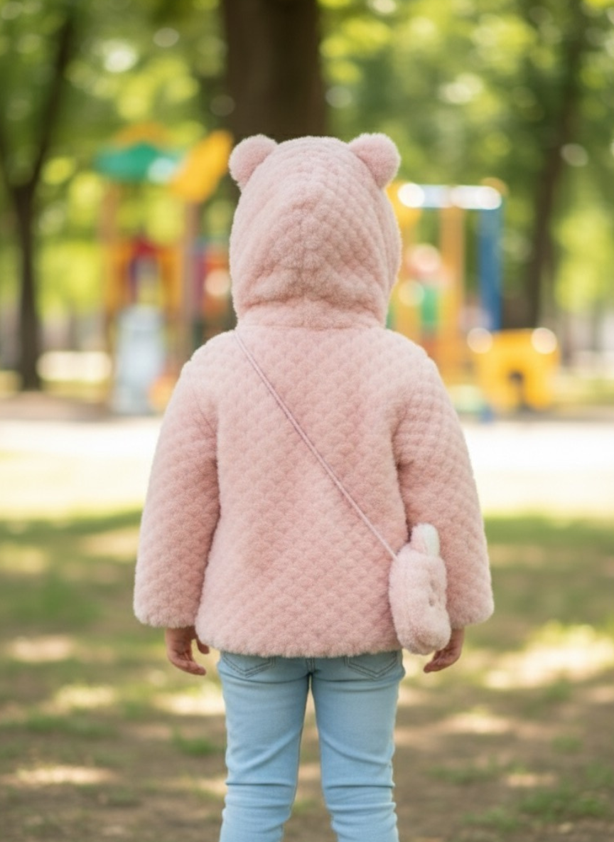 Girls Pink Pearl Fur Jacket