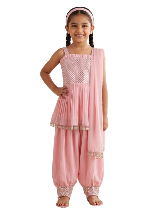 Girls Pink & Silver Sharara Set (5–10 Years)