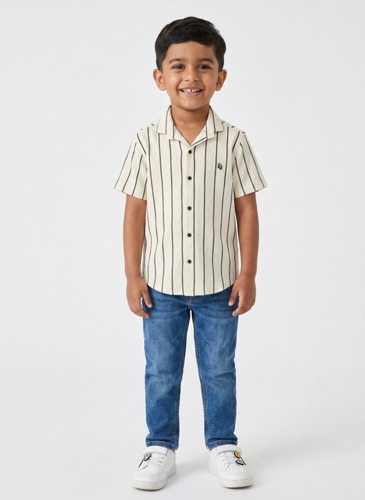 White Textured Stripe Shirt