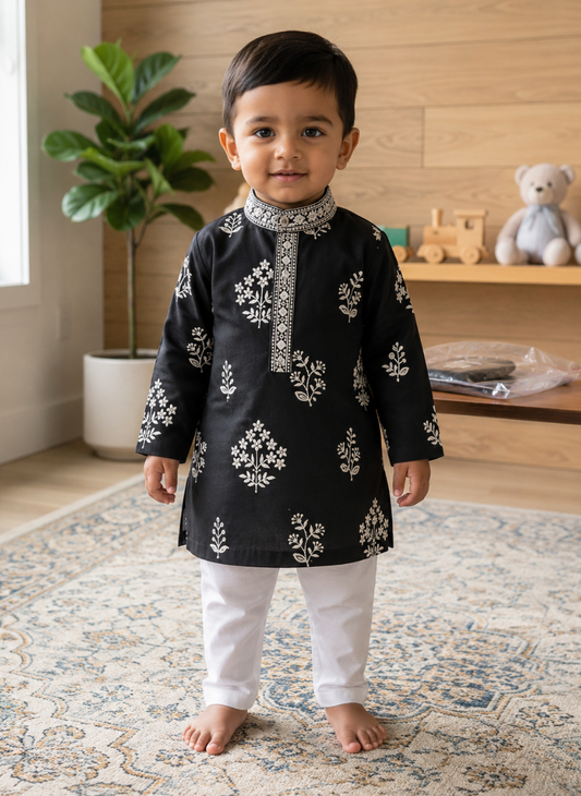 Black Cotton Kurta Set (1–10 Years)