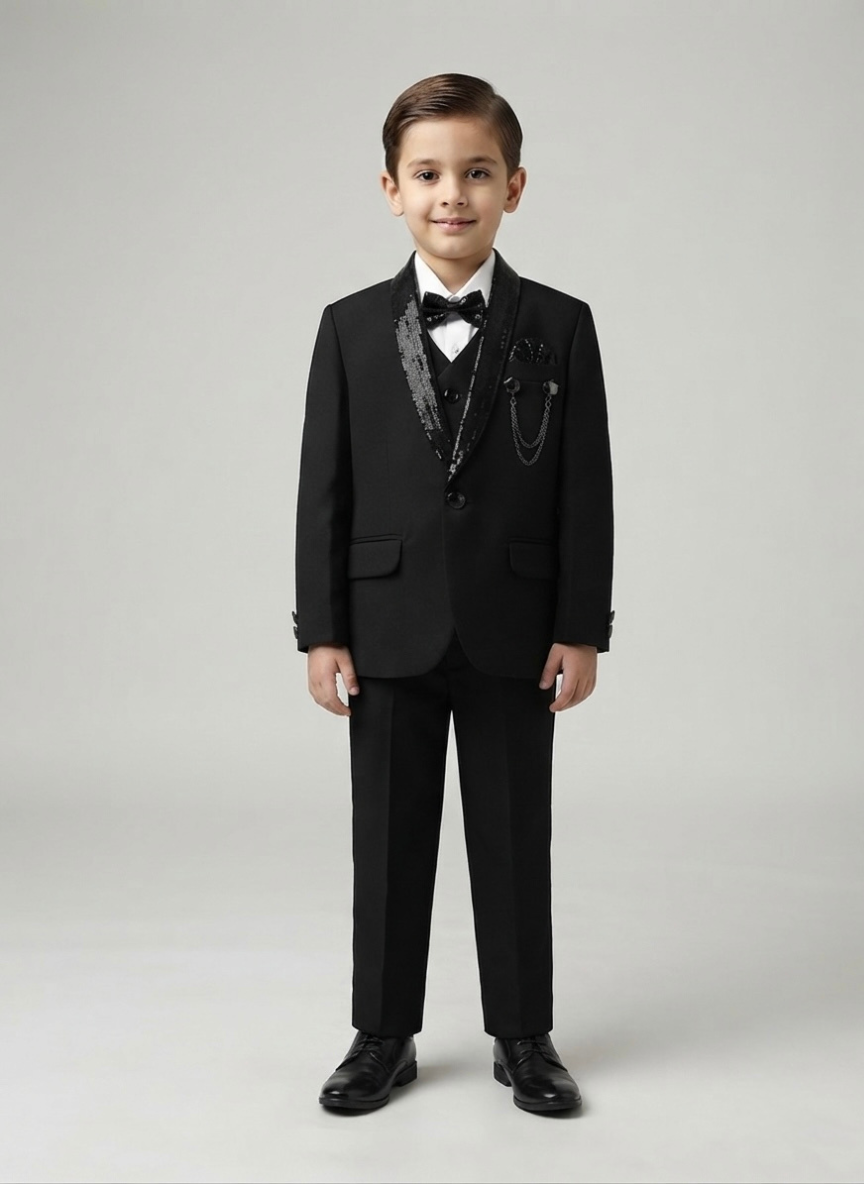 Black 3-Piece Blazer Set for Boys