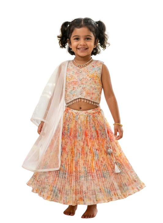 Orangish Ethnic Lehenga Set (5–10 Years)