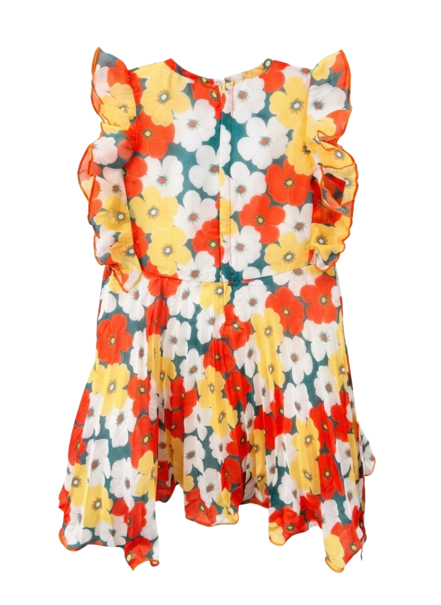 Orange Floral Casual Dress