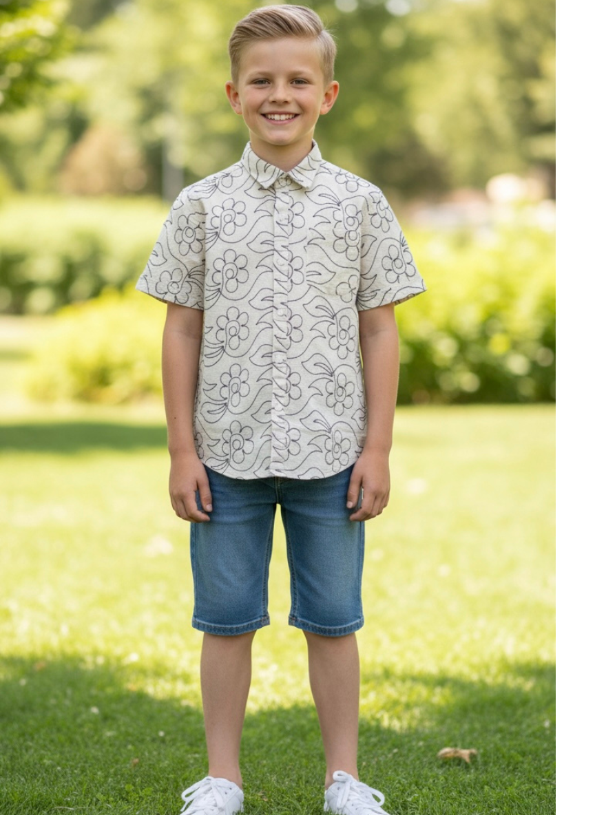 Beige Embroidered Casual Shirt