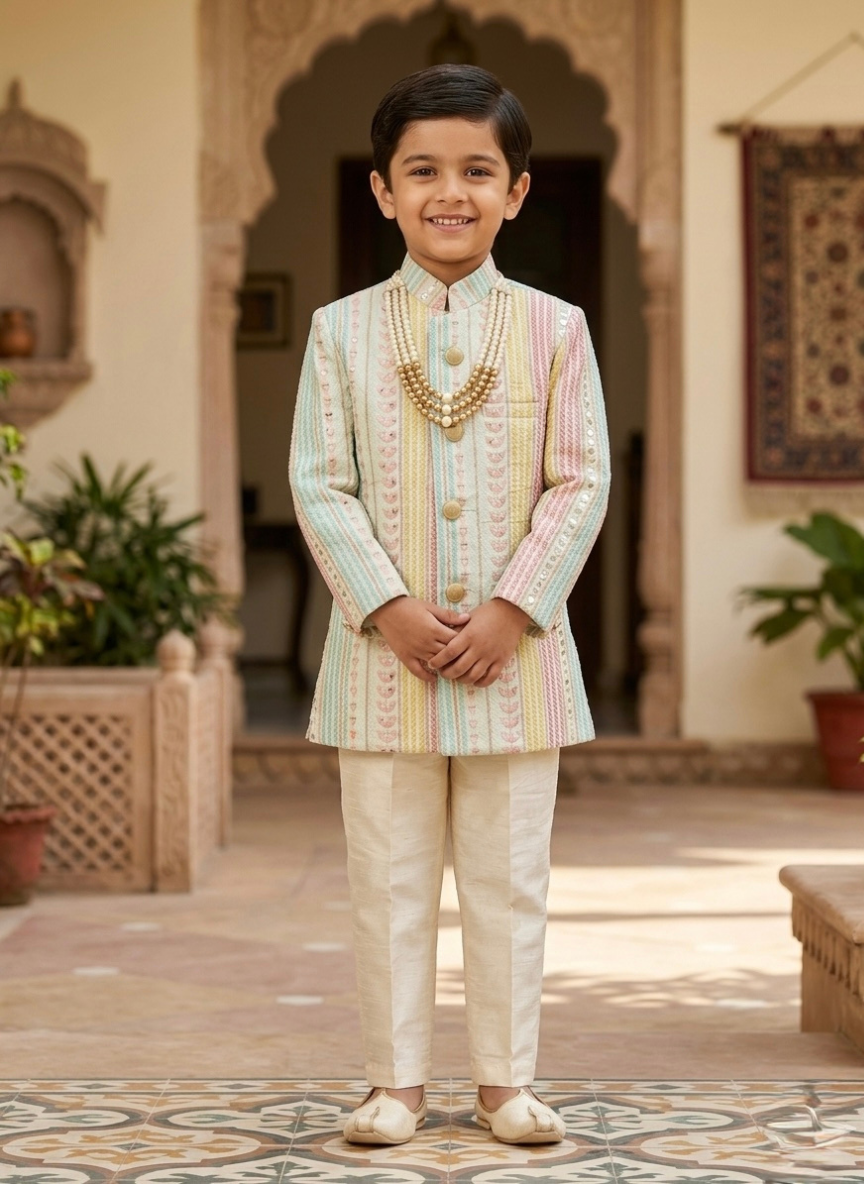 Green Boys Indo Western Set
