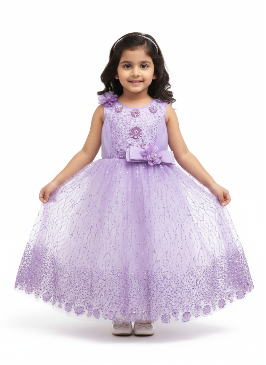 Girls Purple Party Gown (5–8 Years)