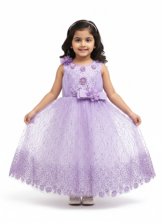 Girls Purple Party Gown (5–8 Years)