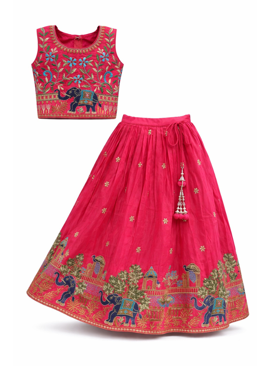 Pink Jaipuri Lehenga Set (5–7 Years)