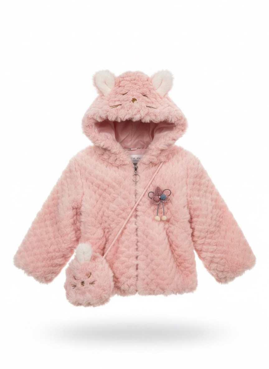 Girls Pink Pearl Fur Jacket