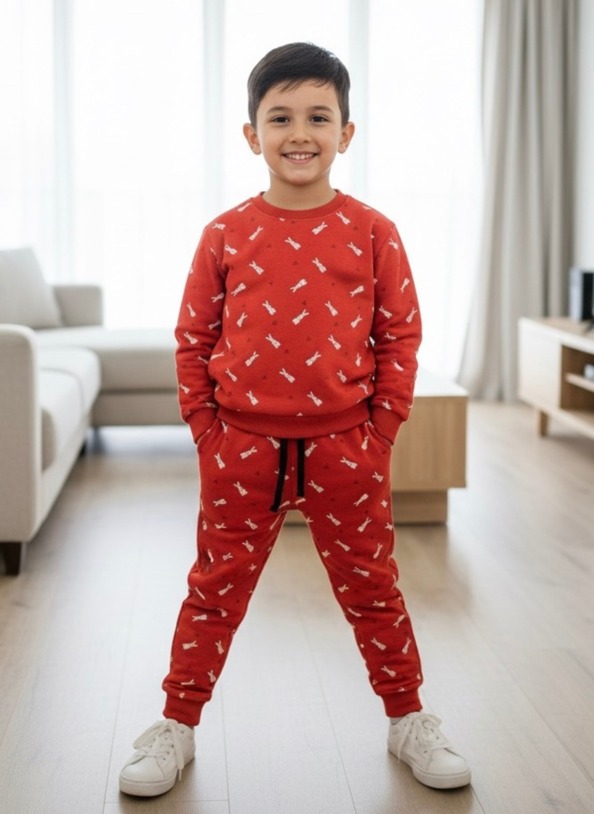 Boys Red Bunny Cotton Co-Ord Set