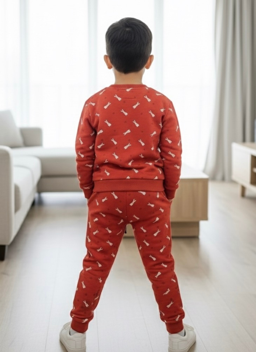 Boys Red Bunny Cotton Co-Ord Set