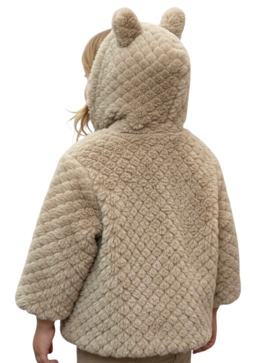 Girls Brown Pearl Fur Jacket
