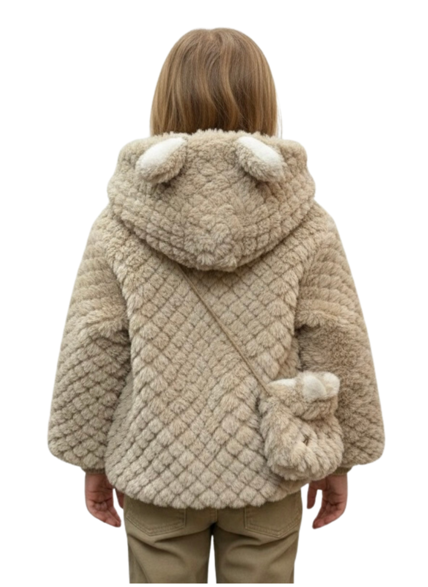 Girls Brown Pearl Fur Jacket