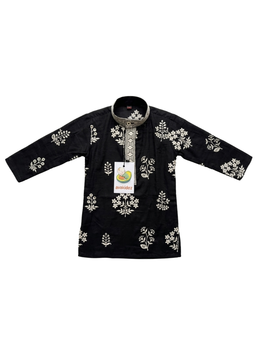 Black Cotton Kurta Set (1–10 Years)