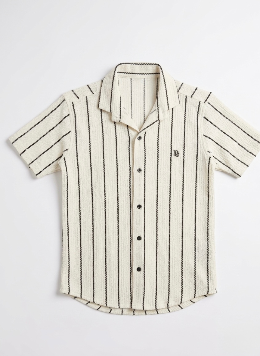 White Textured Stripe Shirt