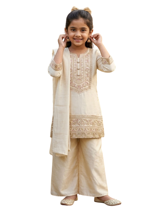 Crème Embroidery Suit (5–9 Years)
