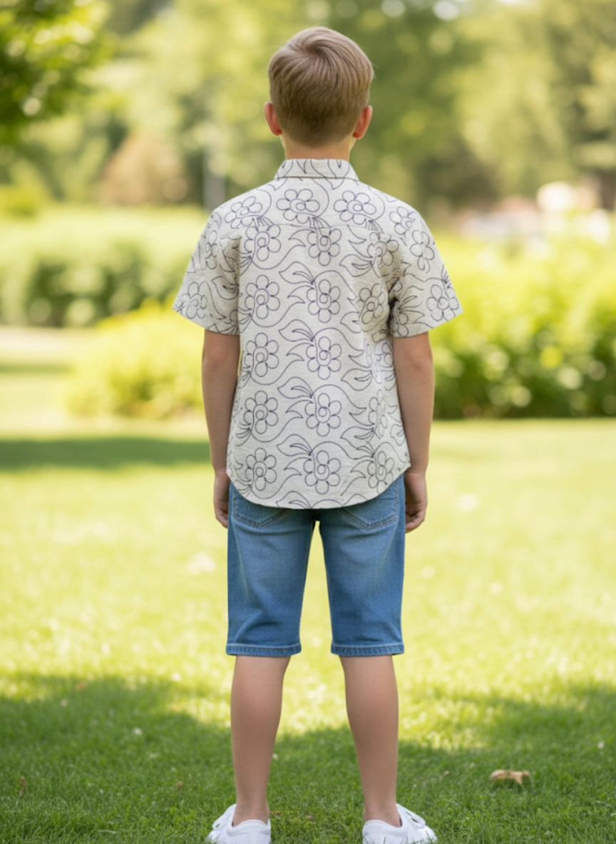 Beige Embroidered Casual Shirt