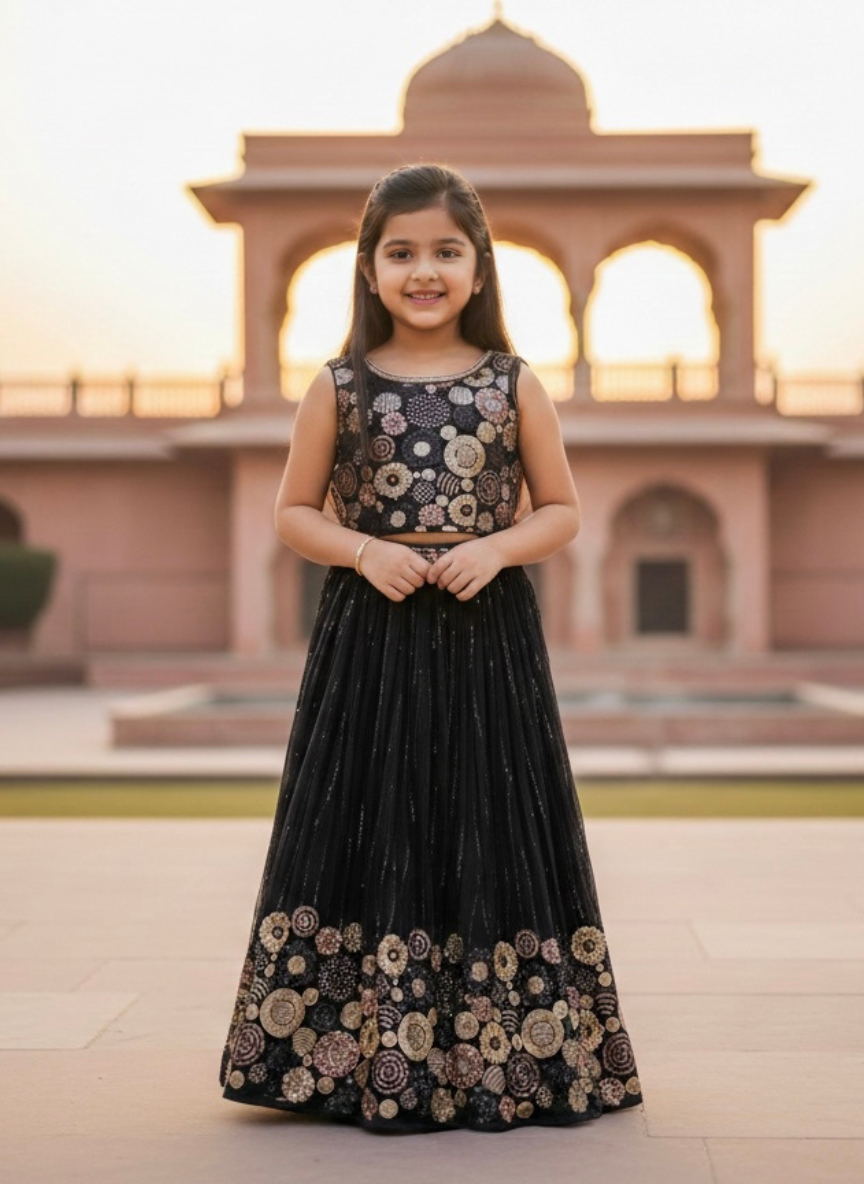 Black Ethnic Lehenga Set (5–9 Years)