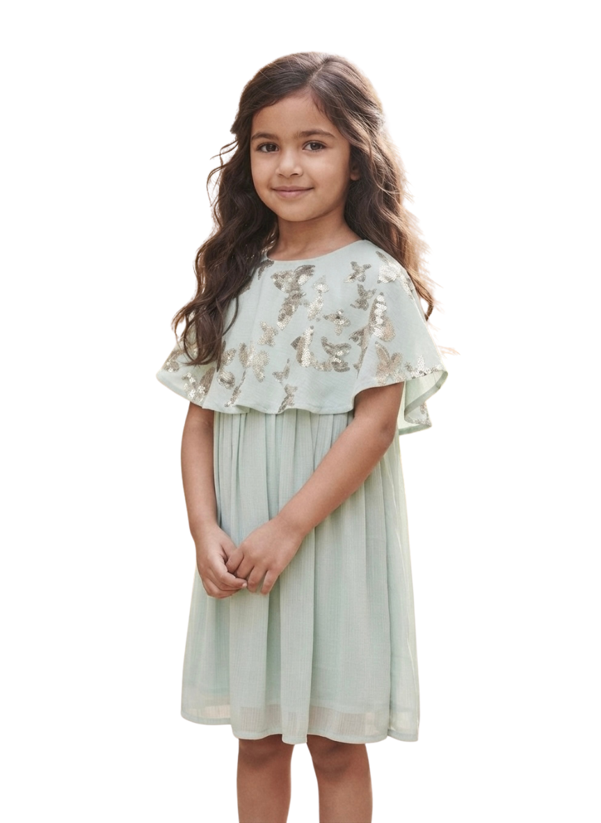 Mint Butterfly Cape Party Dress