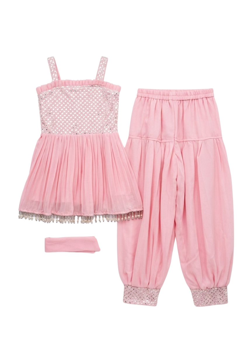 Girls Pink & Silver Sharara Set (5–10 Years)