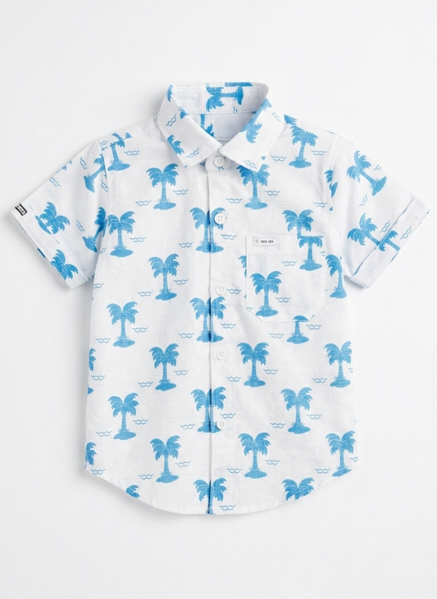 Blue Palm Print Shirt & Shorts Set
