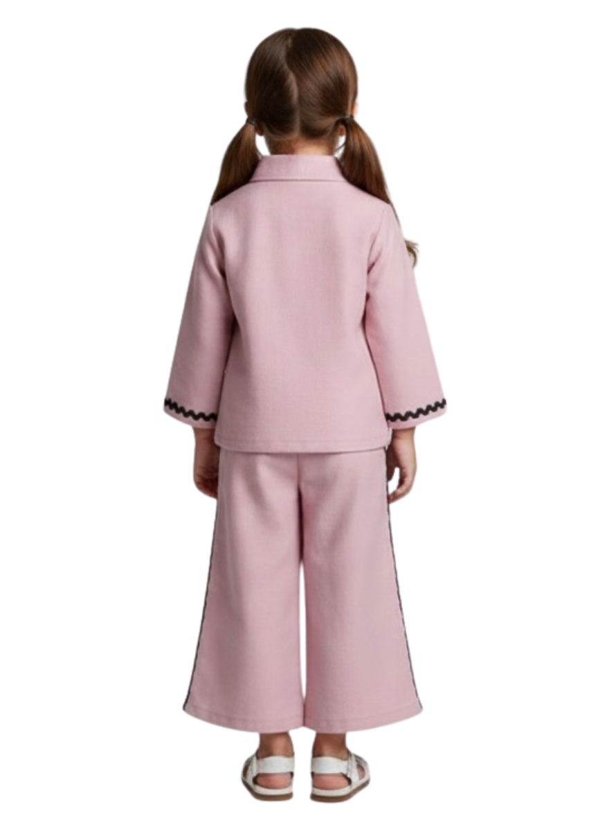 Girls Pink Embroidered Ethnic Co-Ord Set