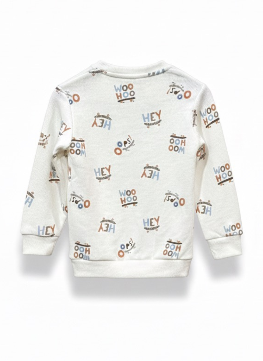 Boys White & Beige Full Sleeves Set