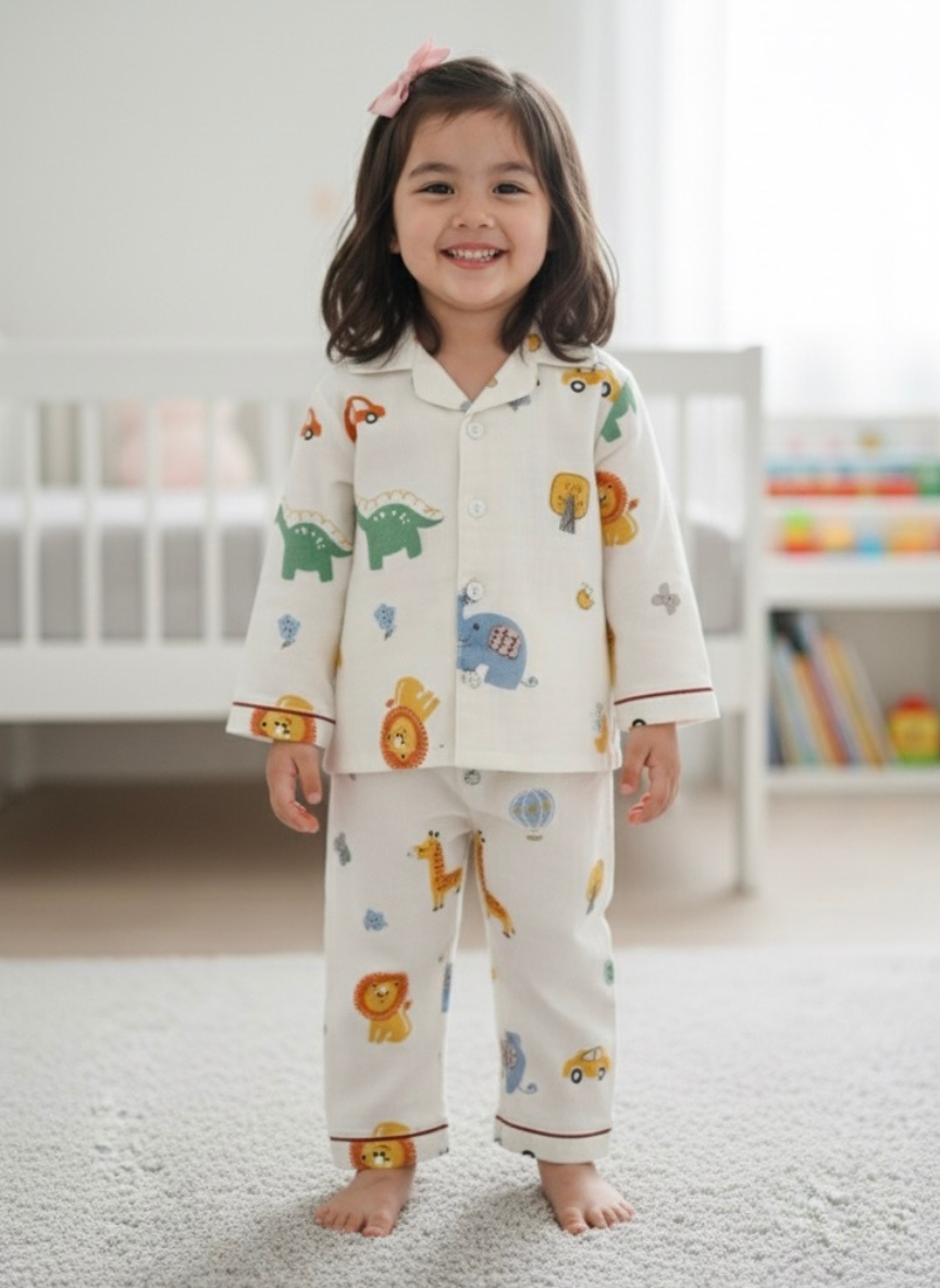 Cream Cotton Night Suit for Babies