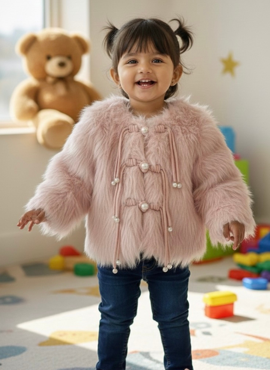 Girls pink Pearl Fur Jacket
