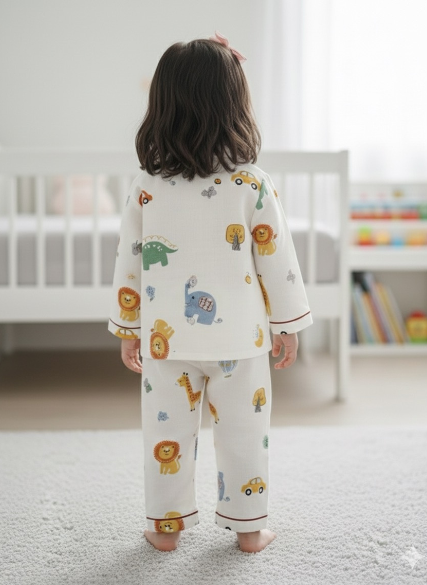 Cream Cotton Night Suit for Babies