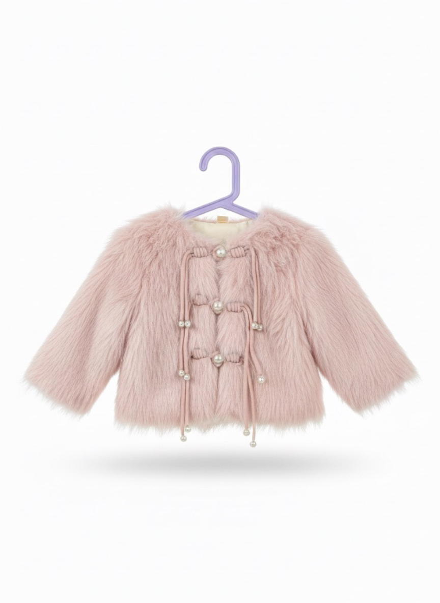Girls pink Pearl Fur Jacket