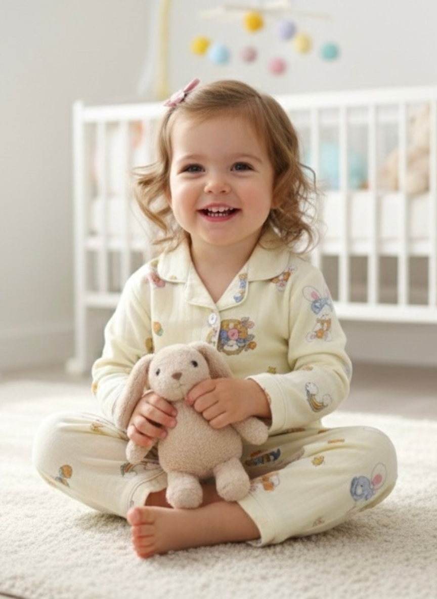 Light Yellow Cotton Night Suit for Babies