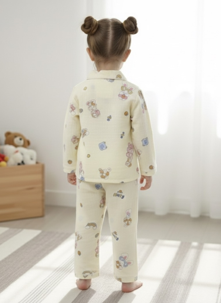 Light Yellow Cotton Night Suit for Babies