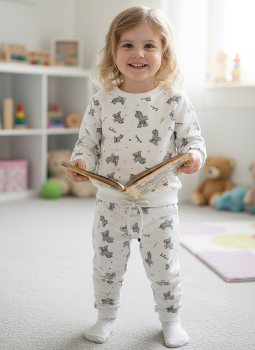 White Unicorn Printed Co-Ord Set (Cotton Mix)