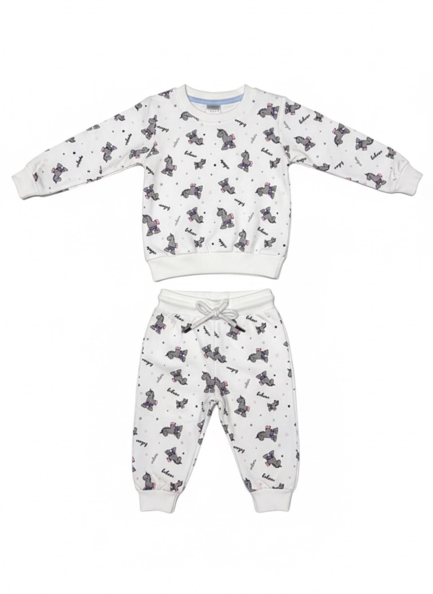 White Unicorn Printed Co-Ord Set (Cotton Mix)