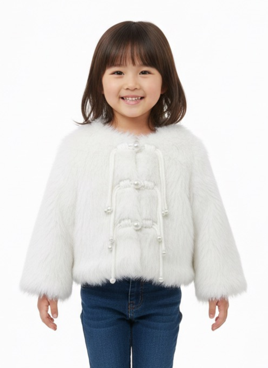 Girls White Pearl Fur Jacket