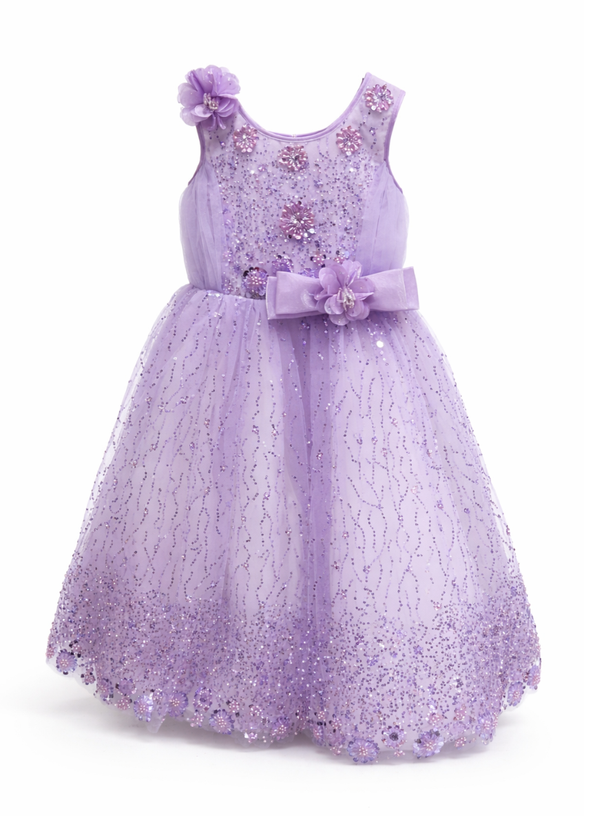 Girls Purple Party Gown (5–8 Years)