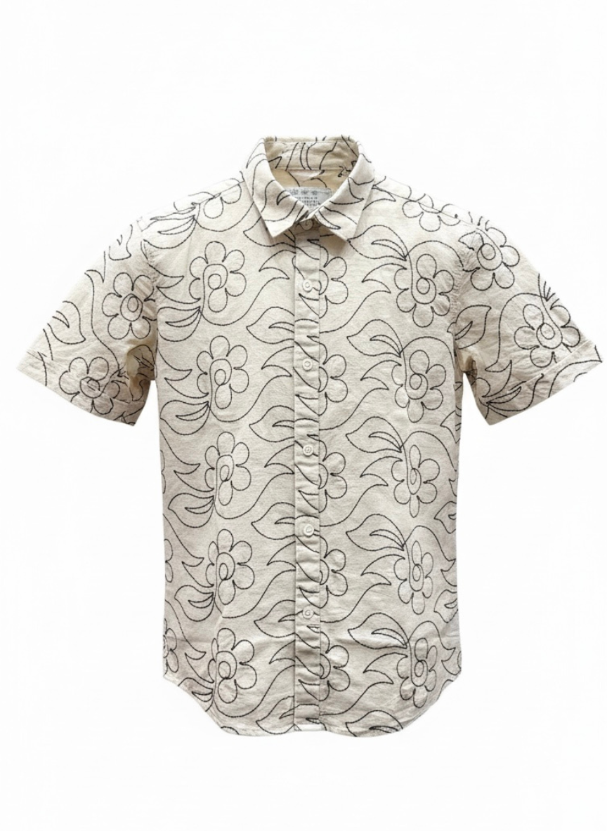 Beige Embroidered Casual Shirt