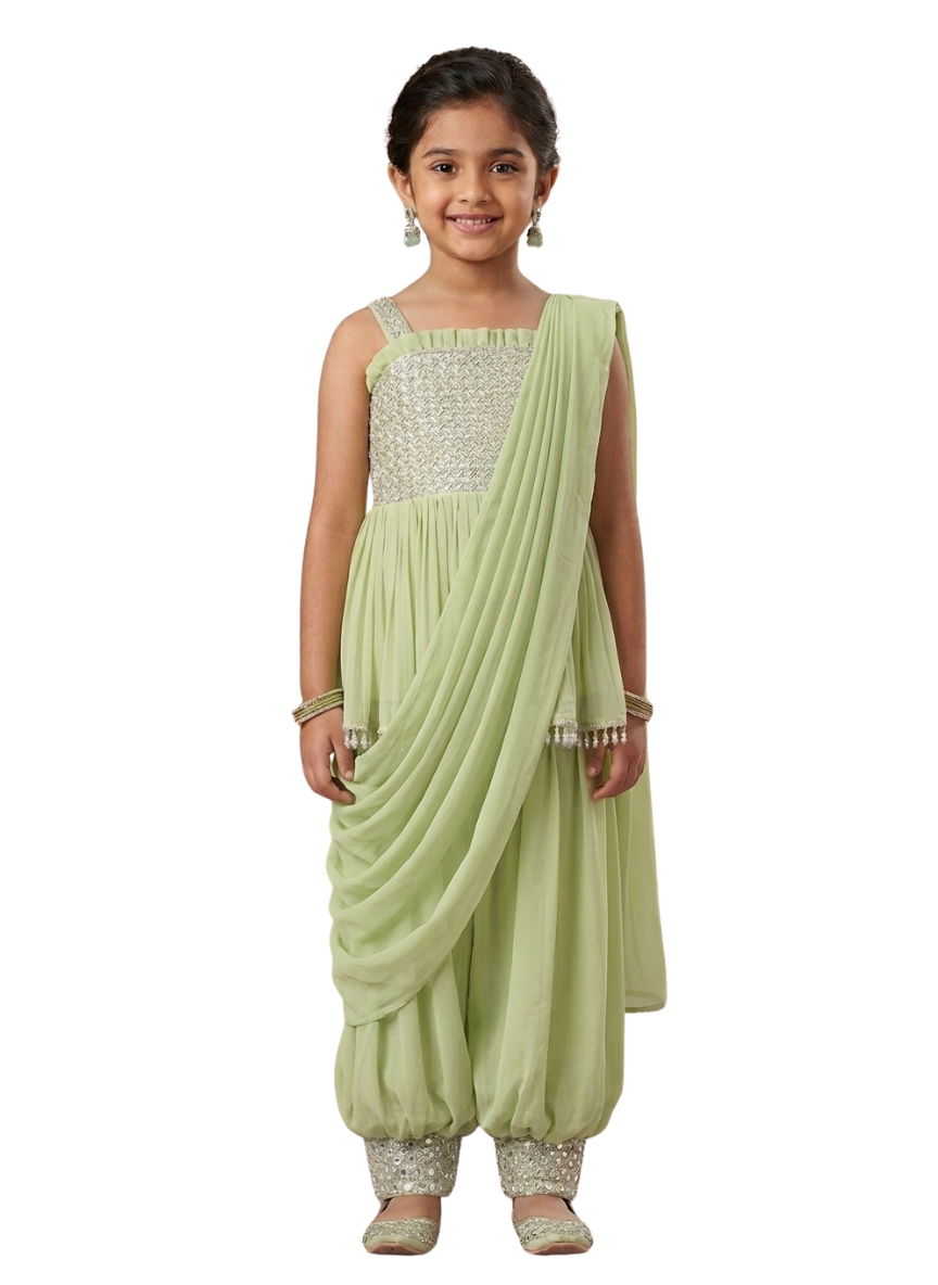 Green & Silver Sharara Set (5–10 Years)