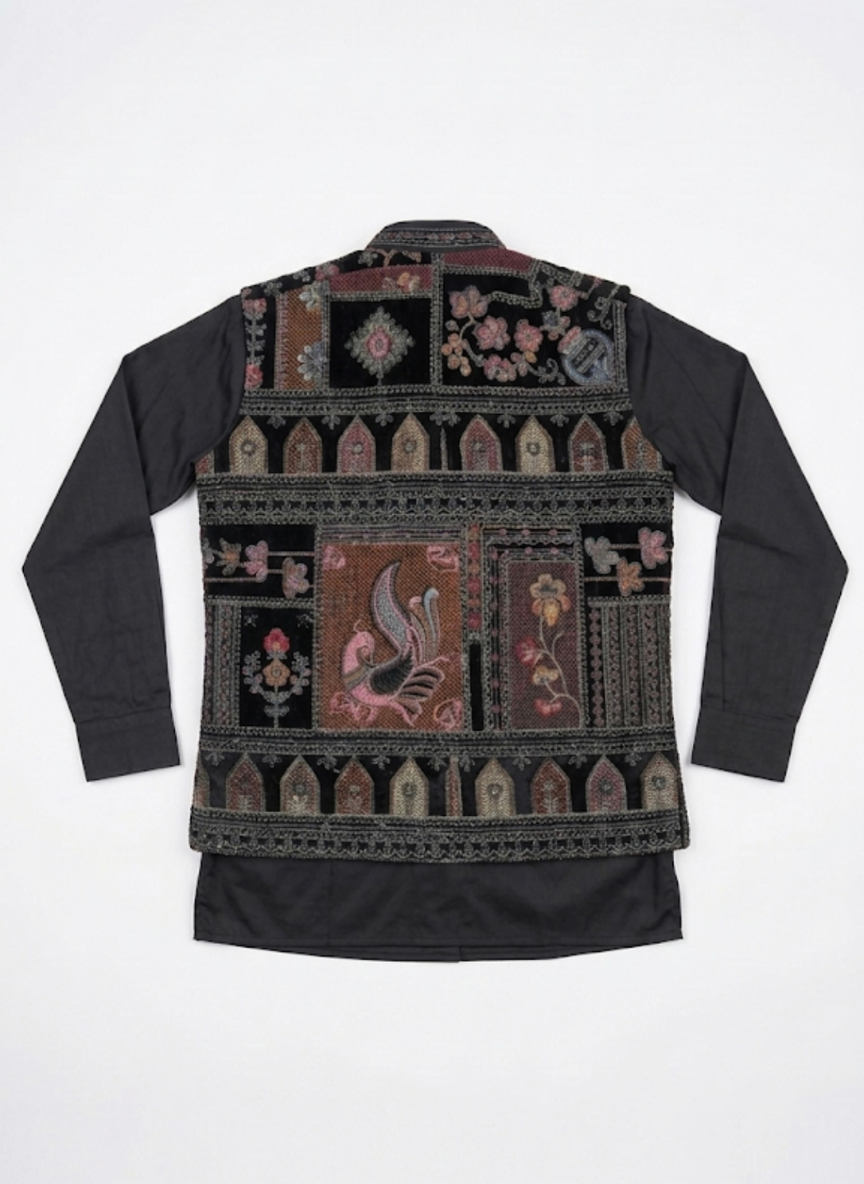 Black Boys Kurta Set with Embroidered Waistcoat