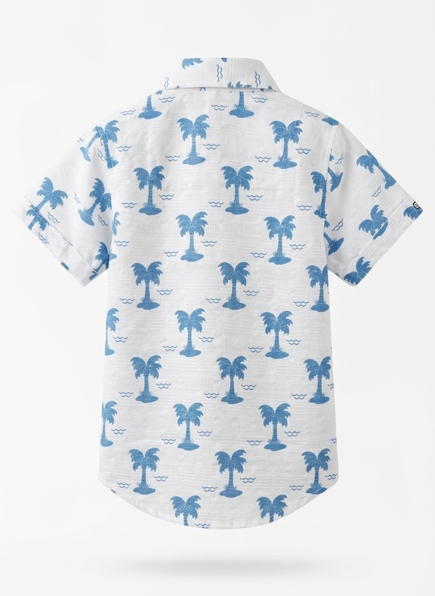 Blue Palm Print Shirt & Shorts Set